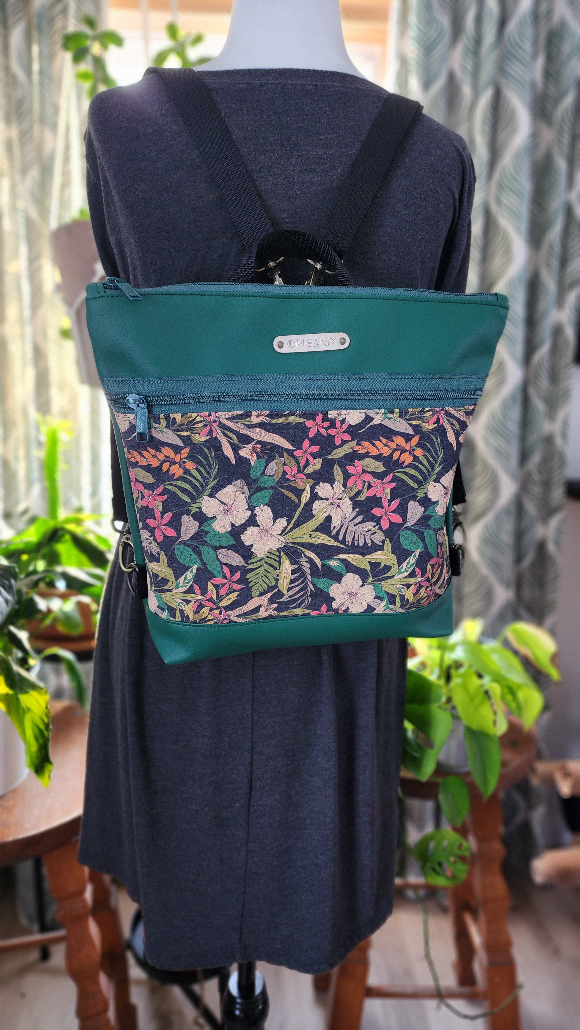 Sac Nini vert liège fleuris