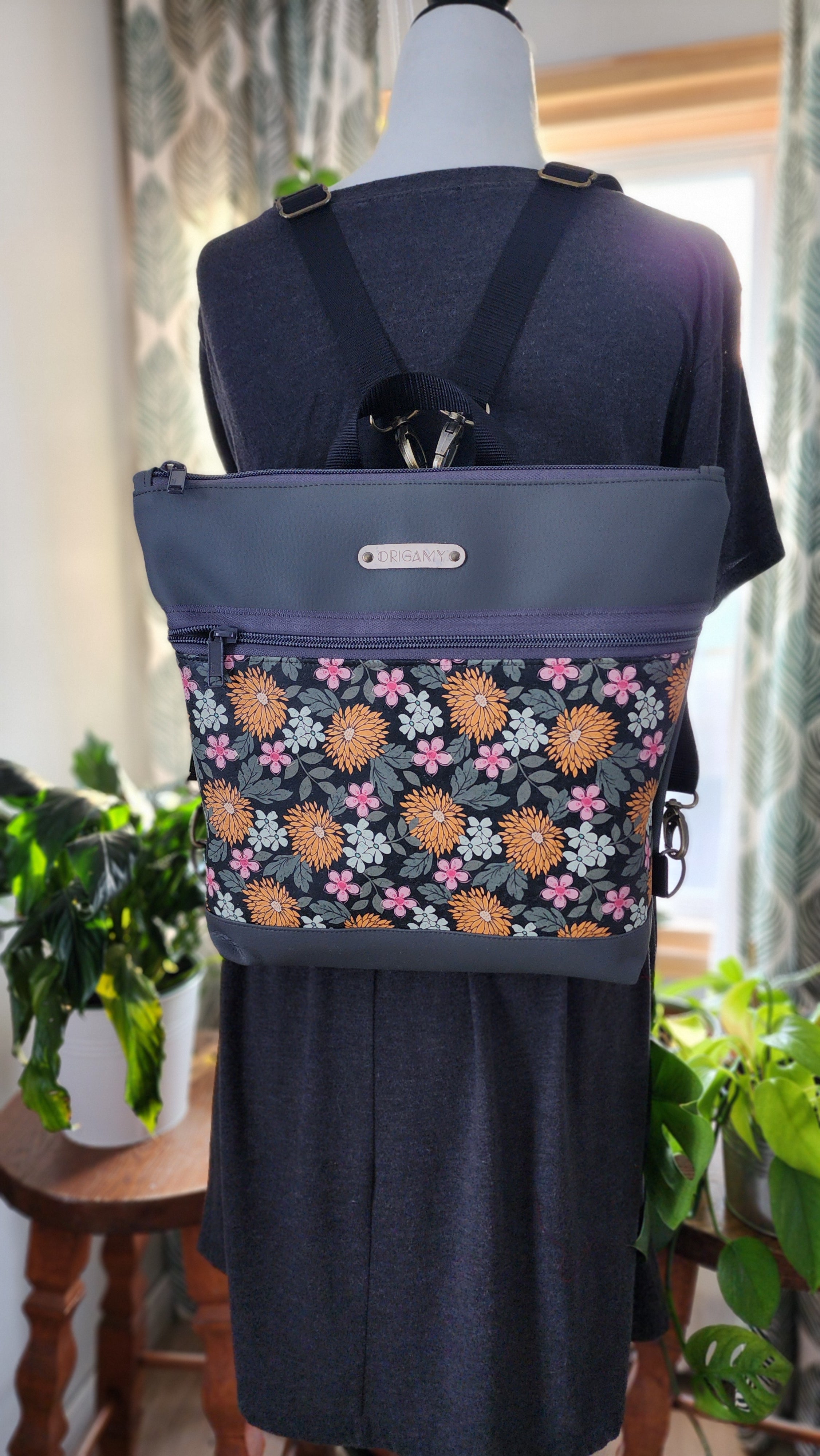 Sac Nini gris liège fleuris jaunes