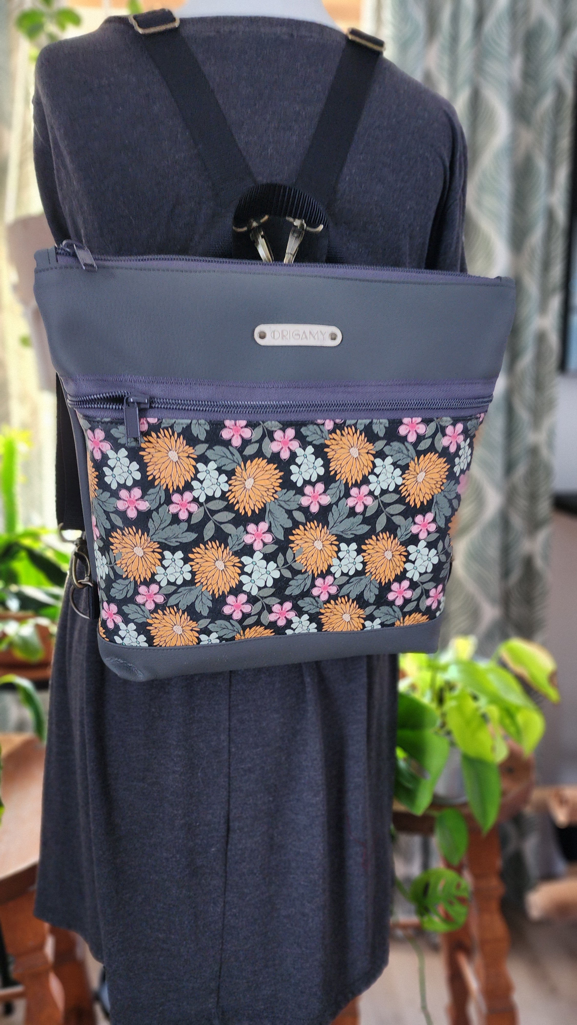 Sac Nini gris liège fleuris jaunes
