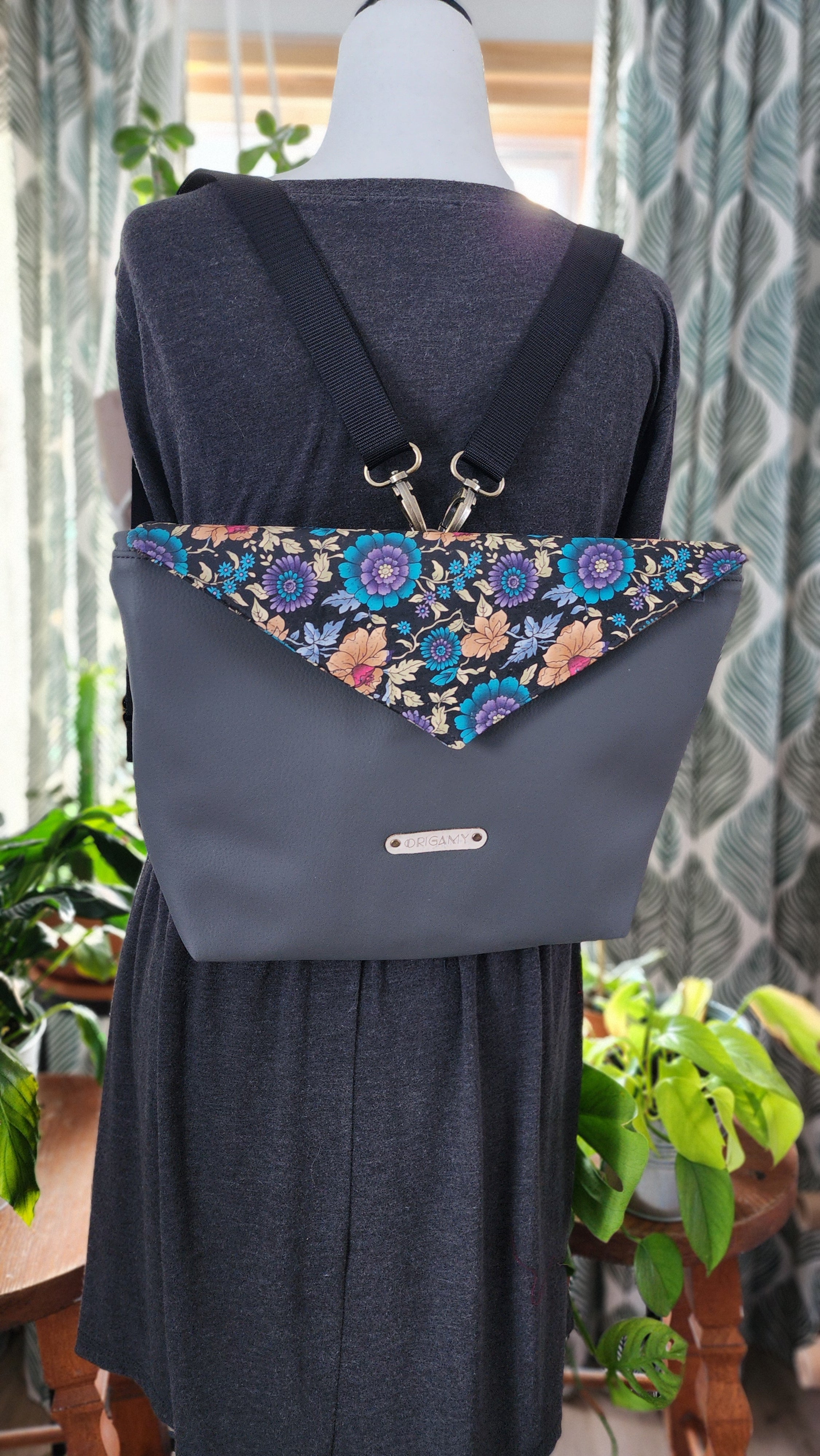 Sac Stella gris liège fleuris bleues