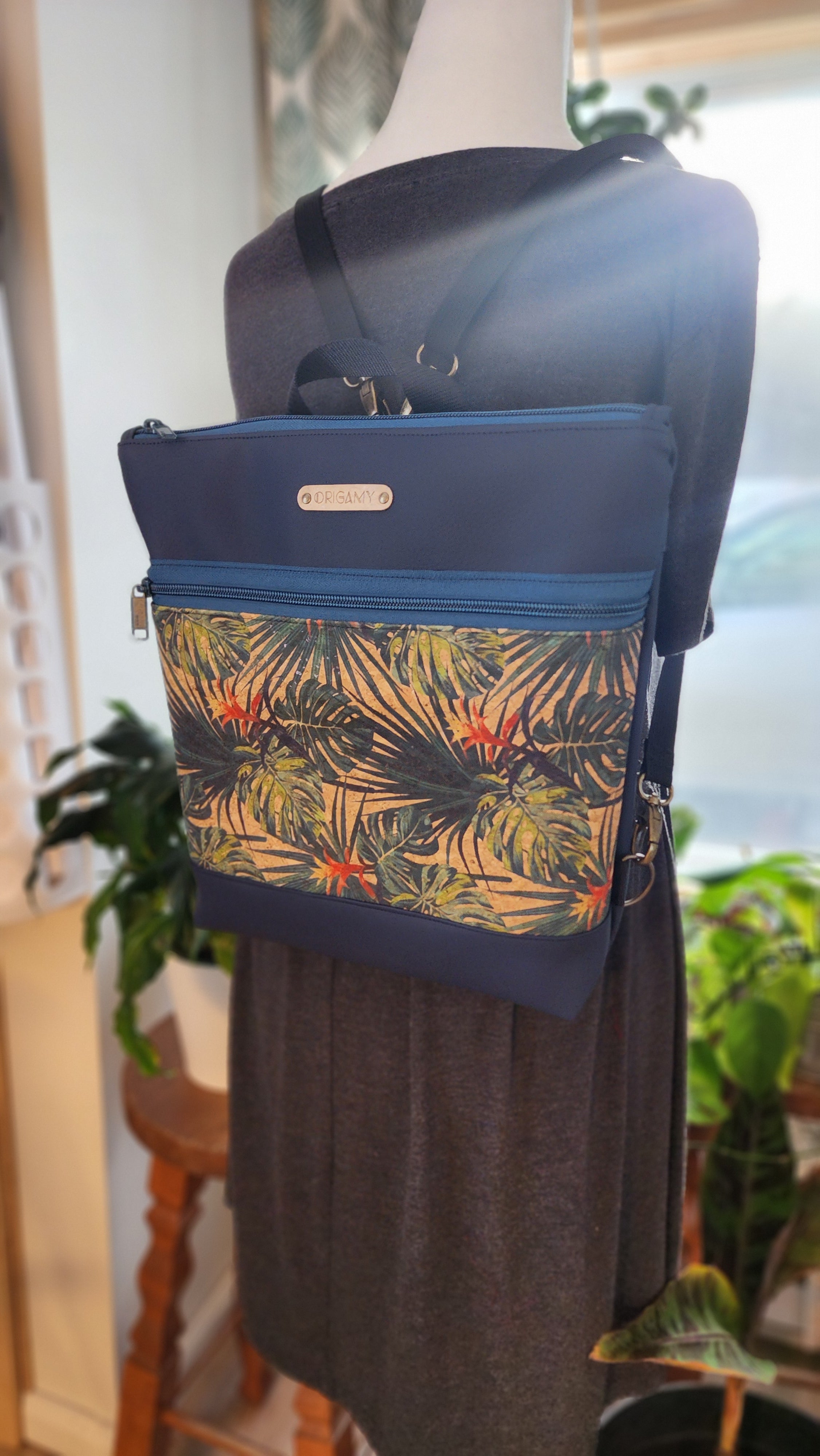 Sac Nini marine liège palmiers fleuris