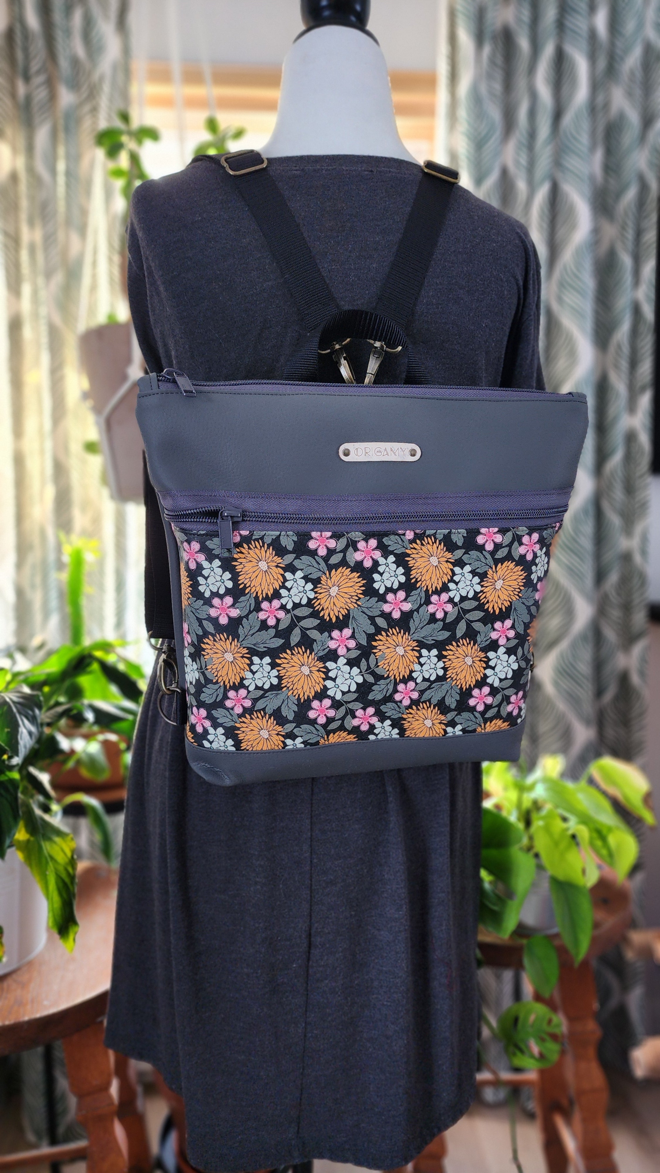 Sac Nini gris liège fleuris jaunes