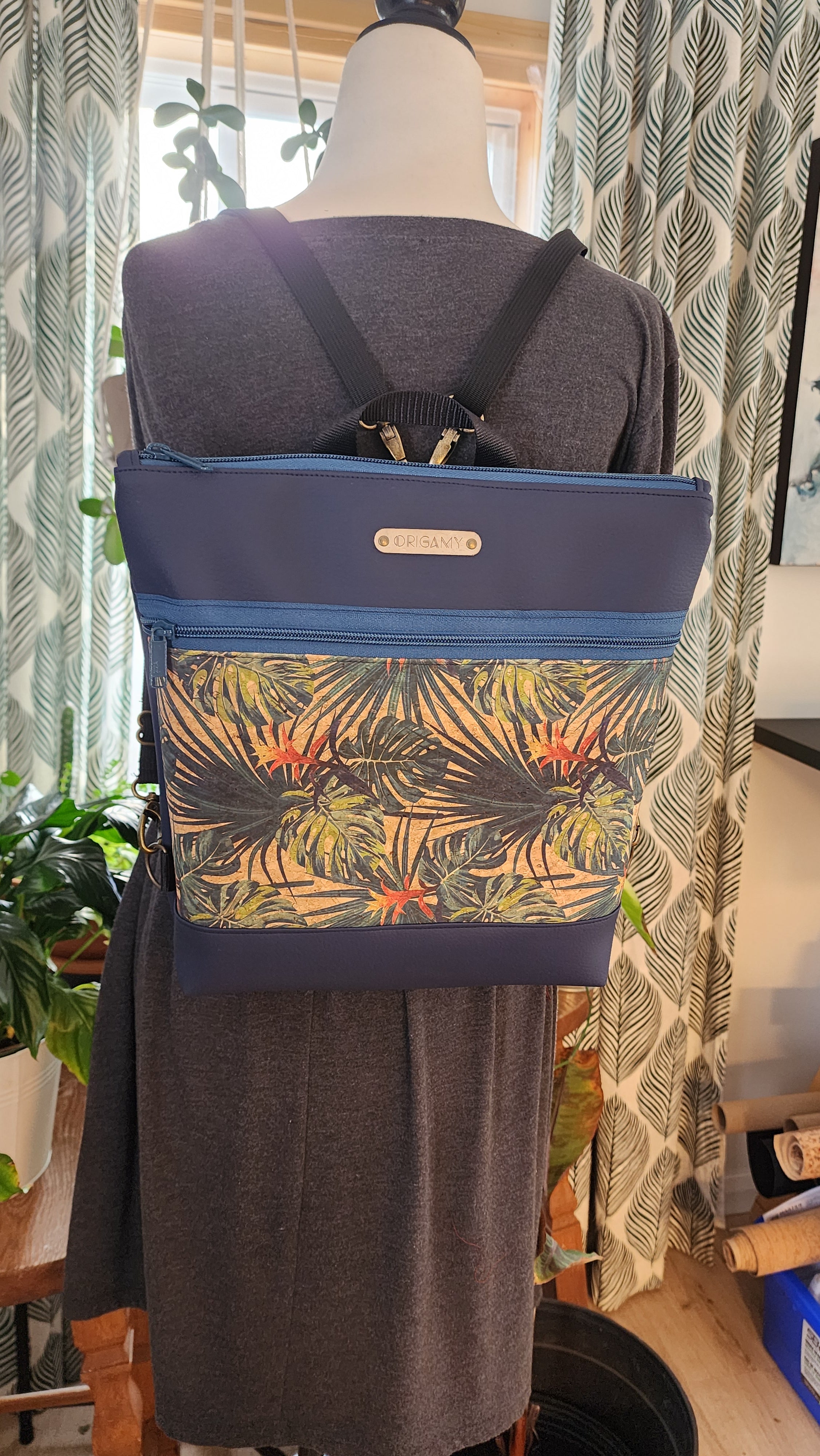 Sac Nini marine liège palmiers fleuris