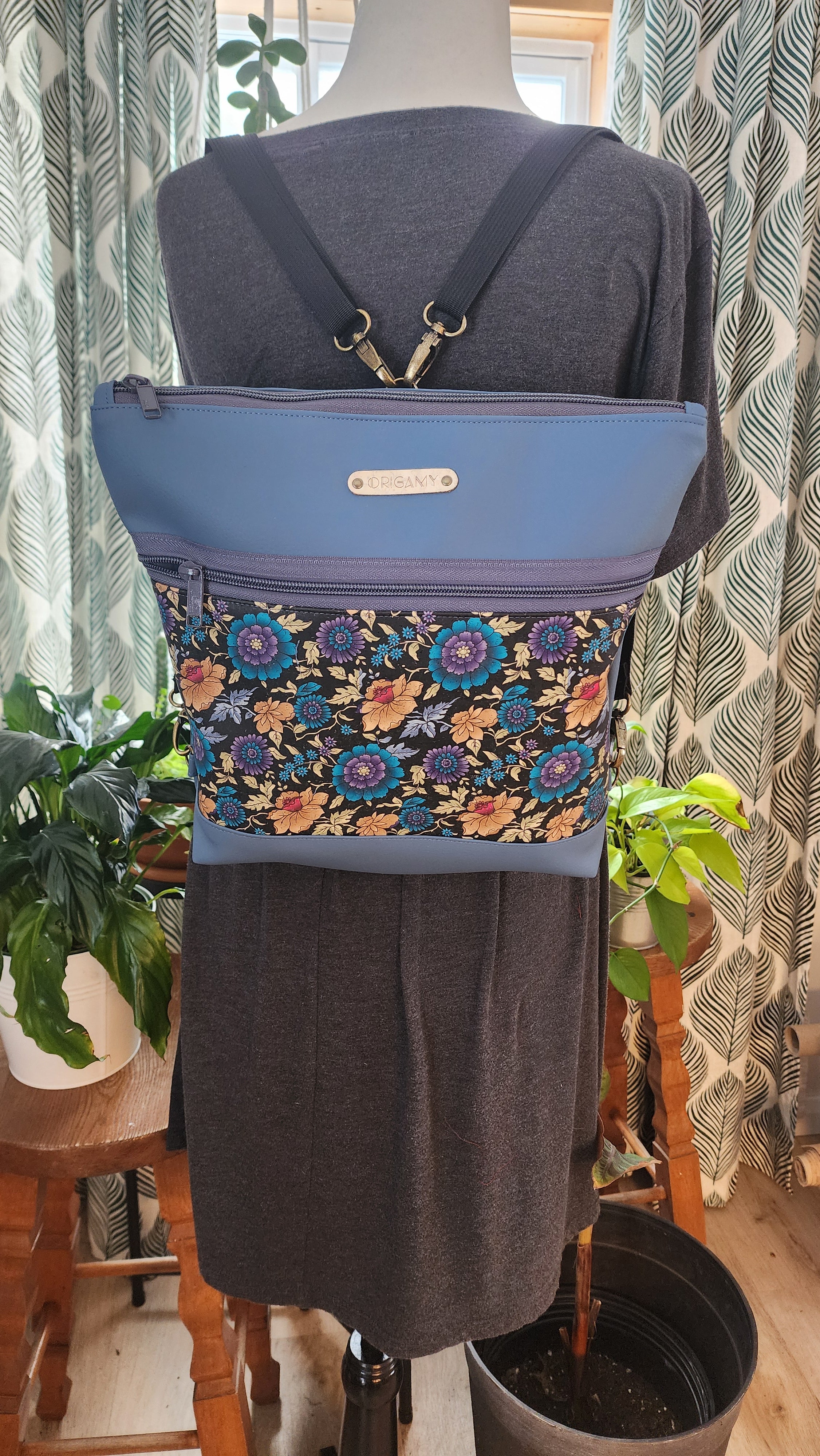 Sac Nini bleu liège fleurs bleues