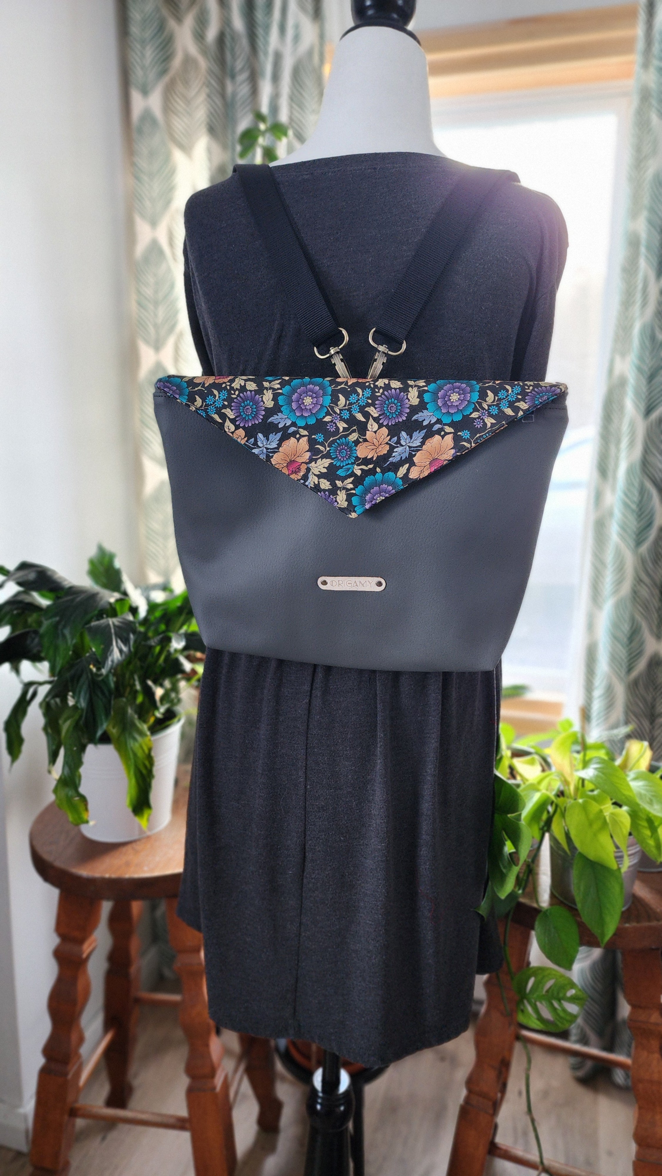 Sac Stella gris liège fleuris bleues