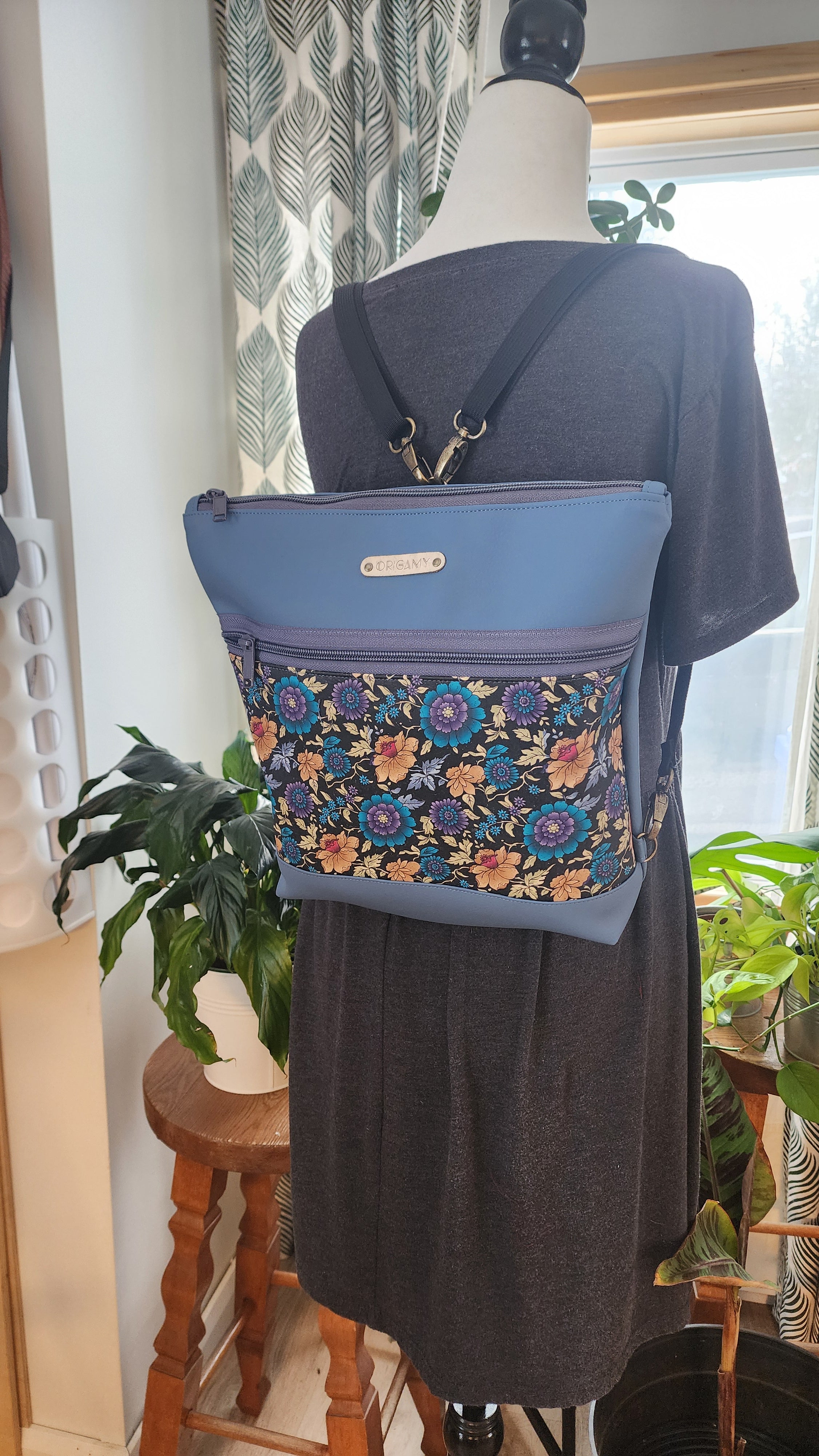 Sac Nini bleu liège fleurs bleues