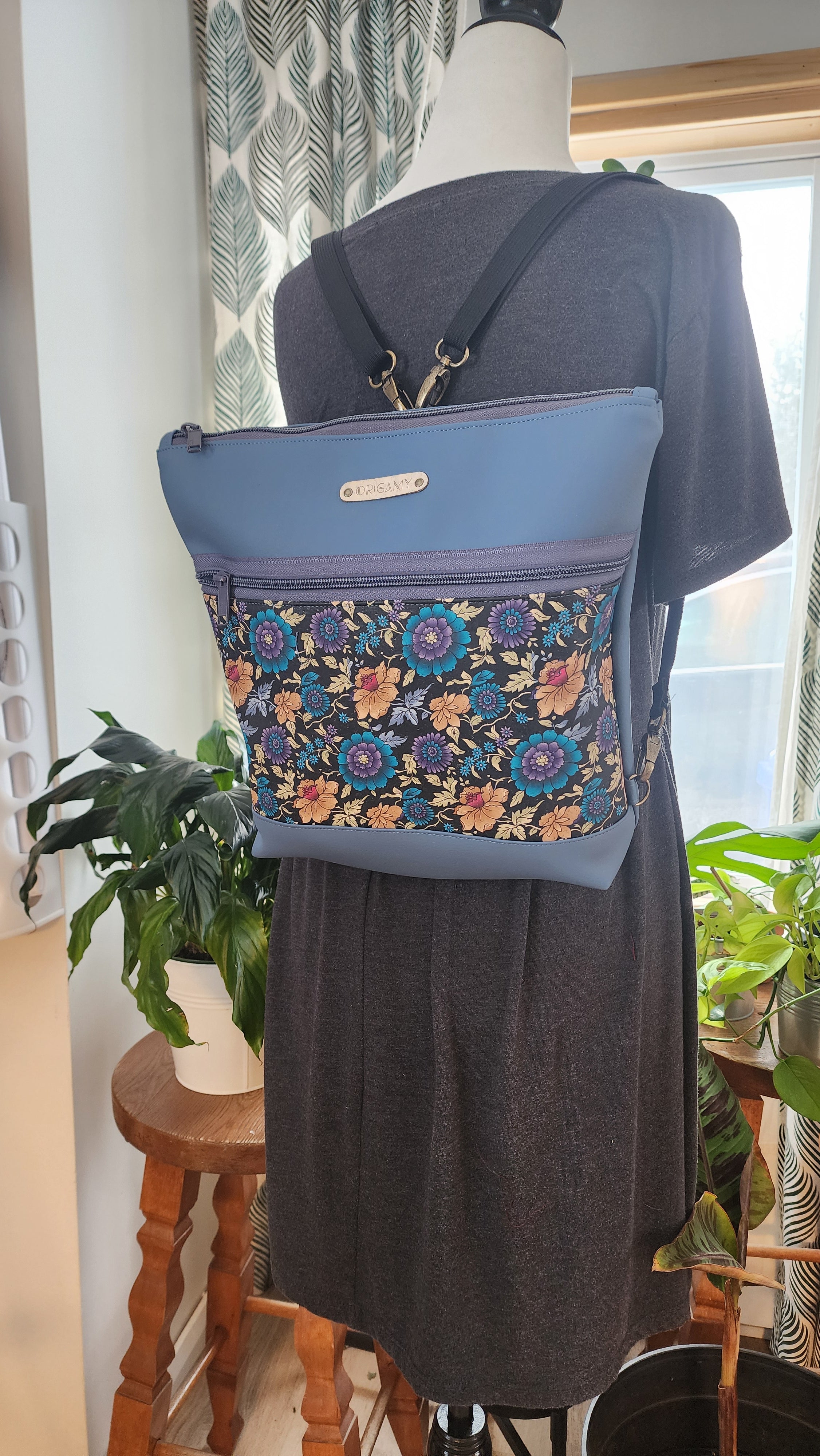 Sac Nini bleu liège fleurs bleues