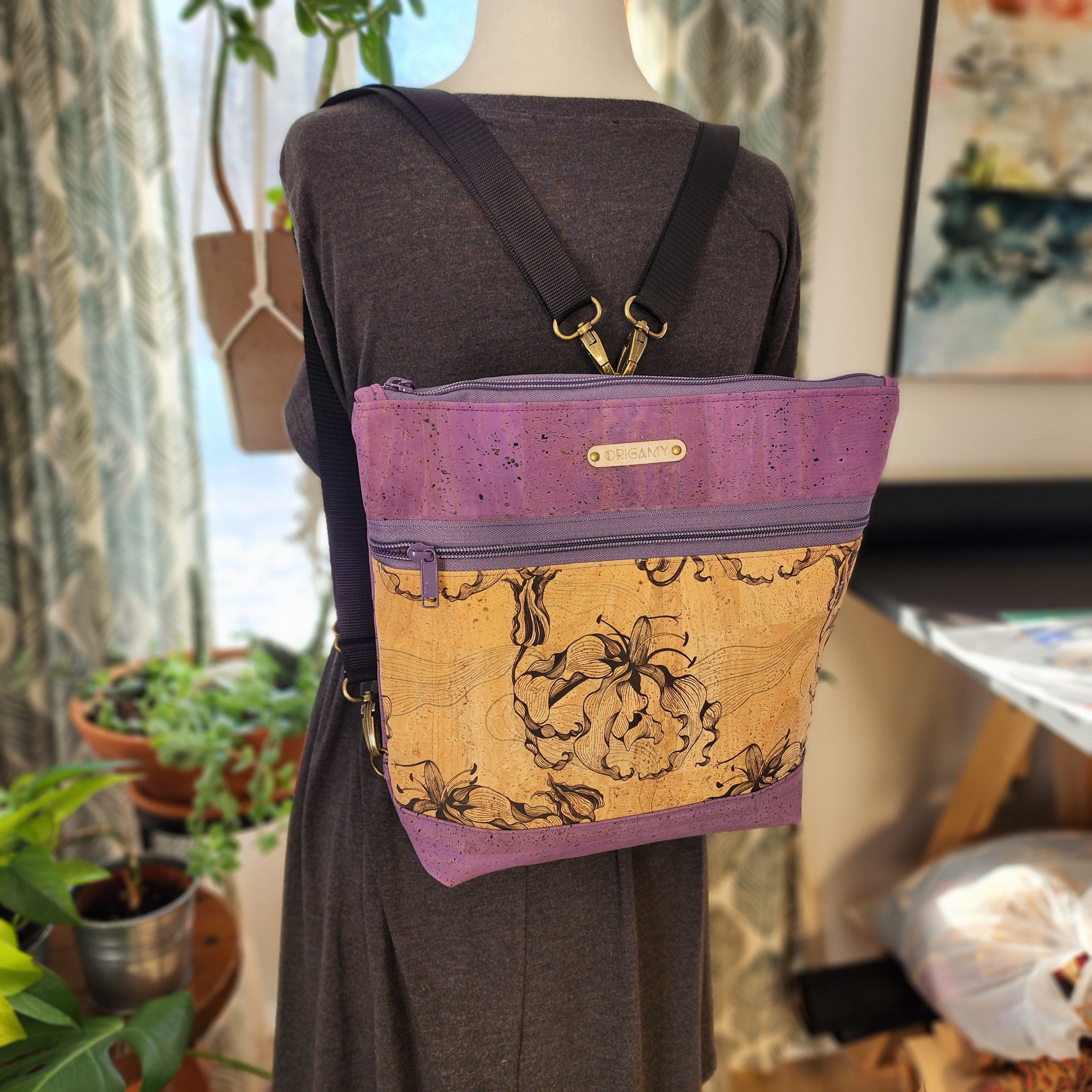 Sac en liège lilas et lys sauvage